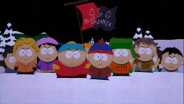 The kids of South Park leading La Resistance against censorship.